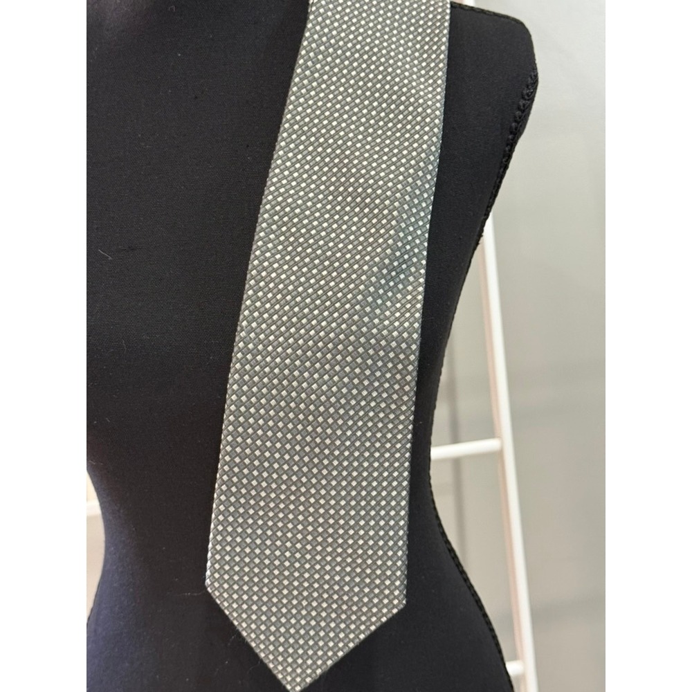 Croft & Barrow‎ Mens Grey Silver Geometric Silk Necktie Handmade Classic Tie